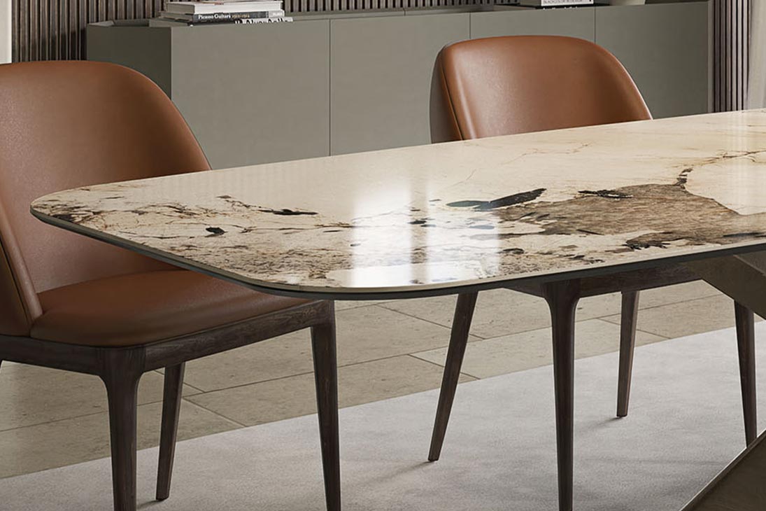 TYRON KERAMIK Esstisch Nahaufnahme Fuß – gekreuztes Metallbein, stabil – Cattelan Italia