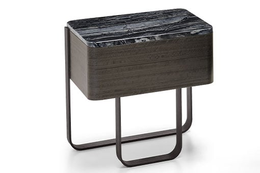 EFFETTO NOTTE Nachttisch von vorne – Marmorplatte Arabesque Grey, 52x40x52H cm – Arketipo