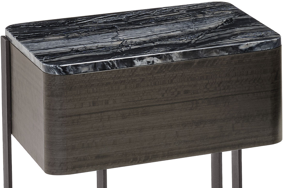 EFFETTO NOTTE Nachttisch Detailansicht Gestell – gebogene Metallprofile, Holzstruktur – Arketipo