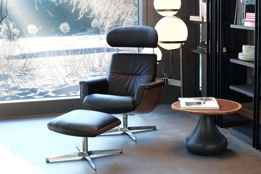 HOLLYWOOD Relaxkombi Gesamtansicht – Echtleder Aluminium, mit Hocker – Alberta