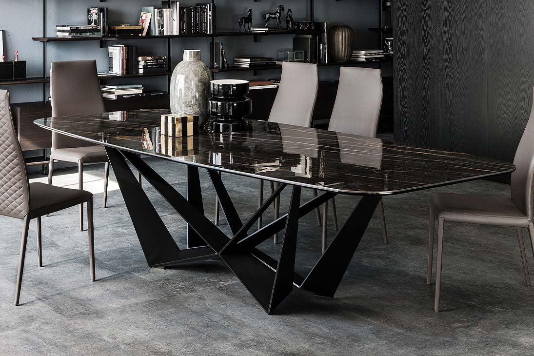 Detailansicht Gestell SKORPIO KERAMIK Esstisch – gekreuztes Metallgestell – Cattelan Italia