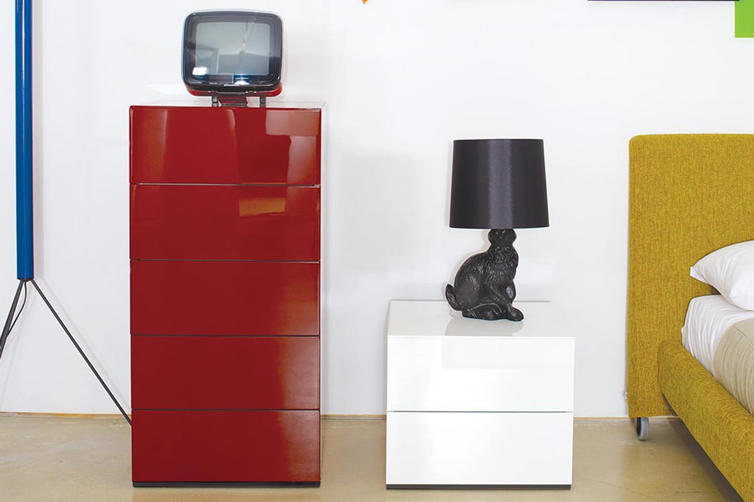 BRIX Kommode Seitenansicht – Kunststoff Weiß glänzend, modulare Bauweise – Bensen