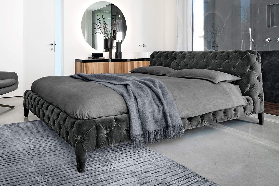 WINDSOR DREAM Bett Gesamtansicht – Bordeaux col. 5509, 160x200 cm – Arketipo