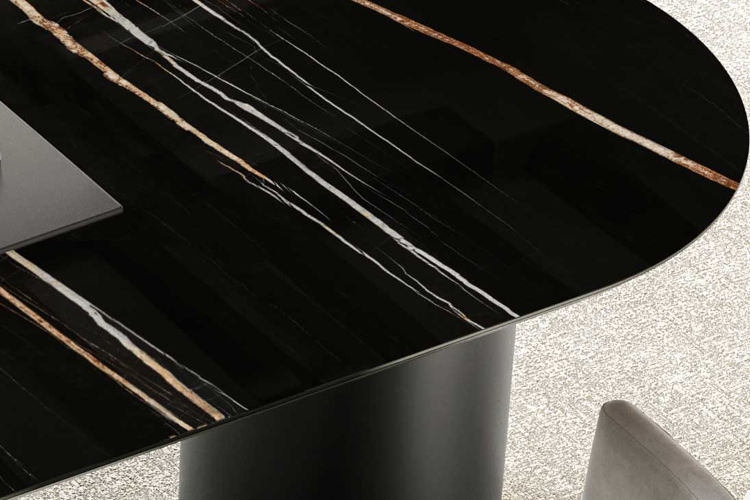 CILINDRO KERAMIK Bürotisch Detailansicht – Keramikoberfläche Glossy Onice CM5 – Eforma