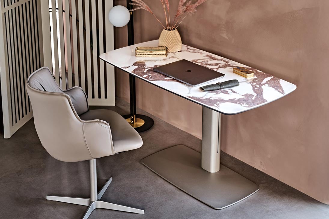 RUNNER KERAMIK Schreibtisch Gesamtansicht – Breccia Keramik Marmoroptik, 118x58 cm – Cattelan Italia