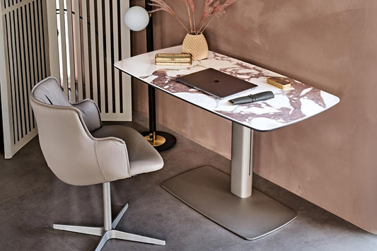 RUNNER KERAMIK Schreibtisch Gesamtansicht – Breccia Keramik Marmoroptik, 118x58 cm – Cattelan Italia