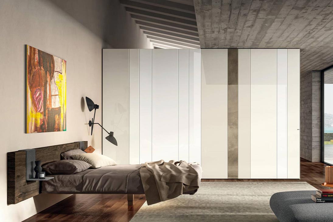 N.O.W. QUICK Kleiderschrank von vorne – Baltico/Mandorla, glänzende Glasfronten – Lago