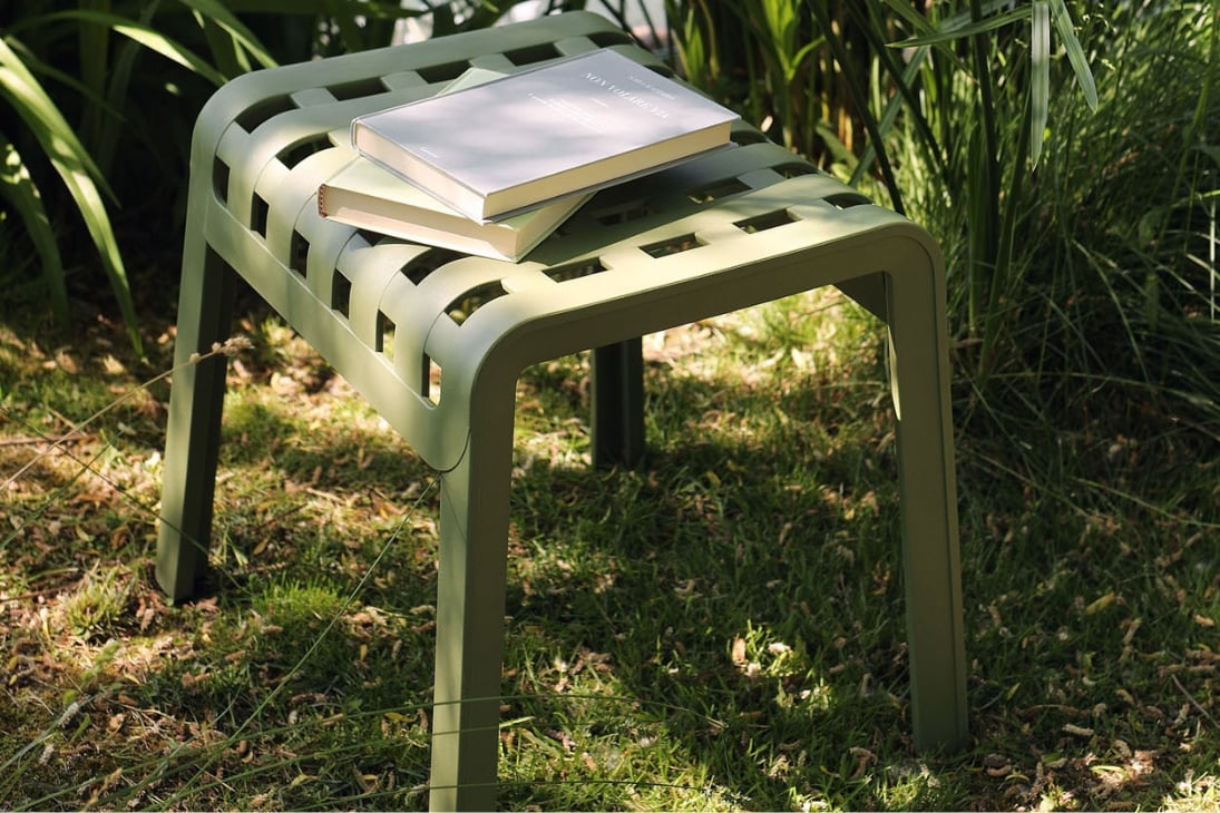 POGGIO Gartenhocker Gesamtansicht – Bianco, Karomuster, 49x42x44 cm – Nardi