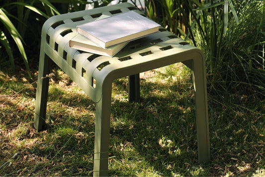 POGGIO Gartenhocker Gesamtansicht – Bianco, Karomuster, 49x42x44 cm – Nardi