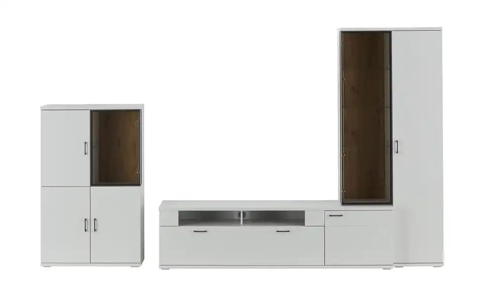 Yannik Wohnkombination gesamt im Raum – Hellgrau Modern, 352 cm – Jette Home