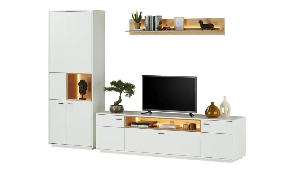 Jette Home Wohnkombination Coruna von vorne – Vitrine, Lowboard, Wandboard kombiniert – Jette Home
