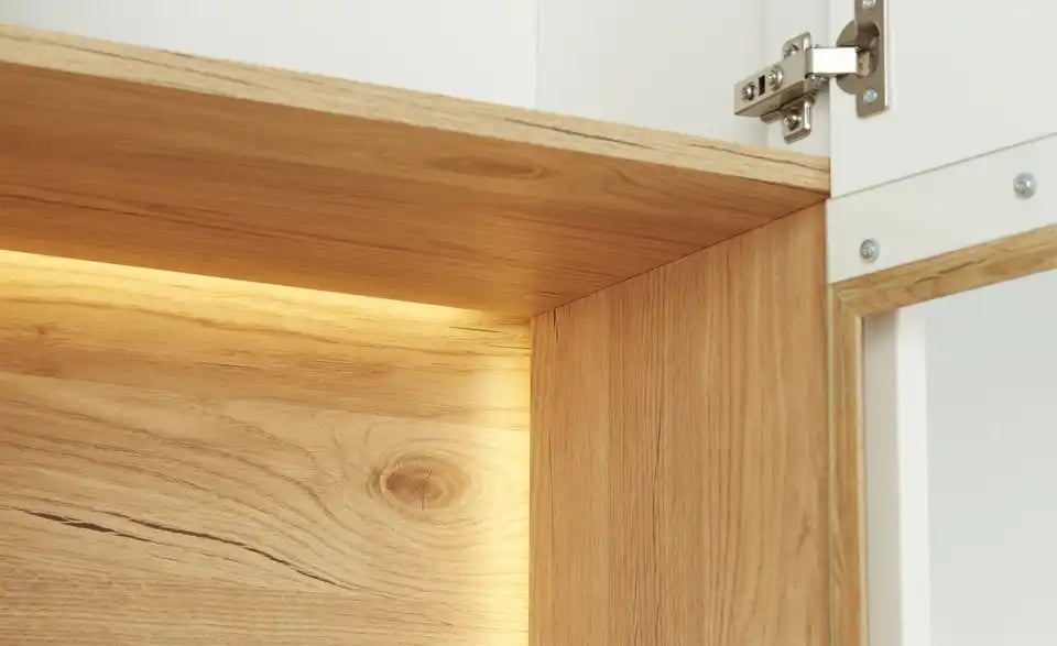 Jette Home Wohnkombination Coruna Ambiente – Wohnwand Weiß Eiche im modernen Wohnzimmer – Jette Home