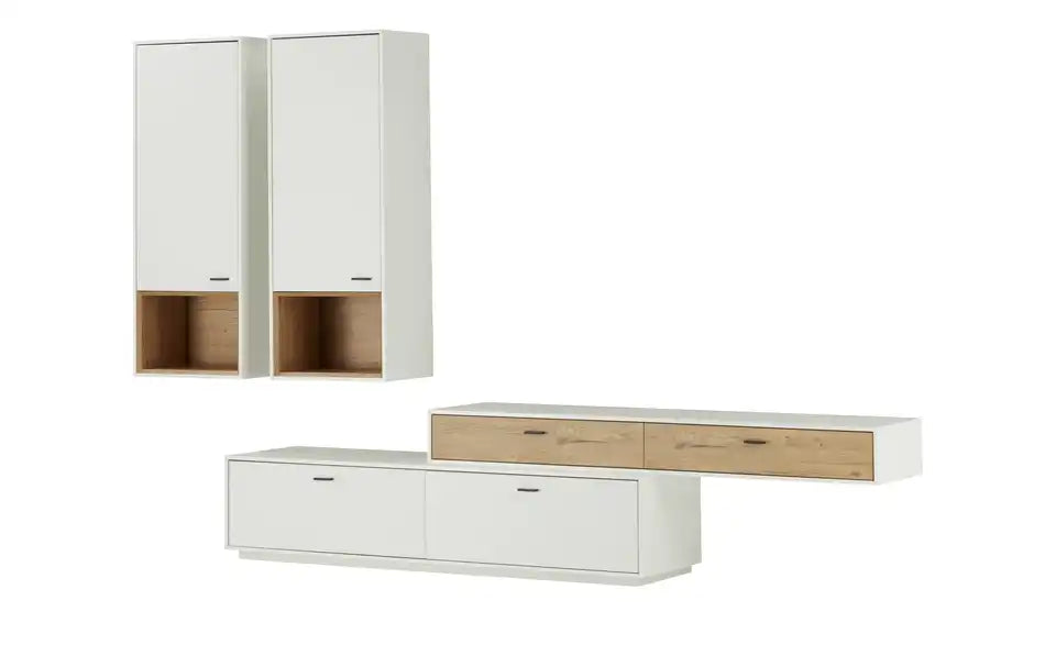 Jette Home Wohnkombination Coruna von vorne – 2 Hängeschränke, Lowboard, Eiche Nachbildung – Jette Home