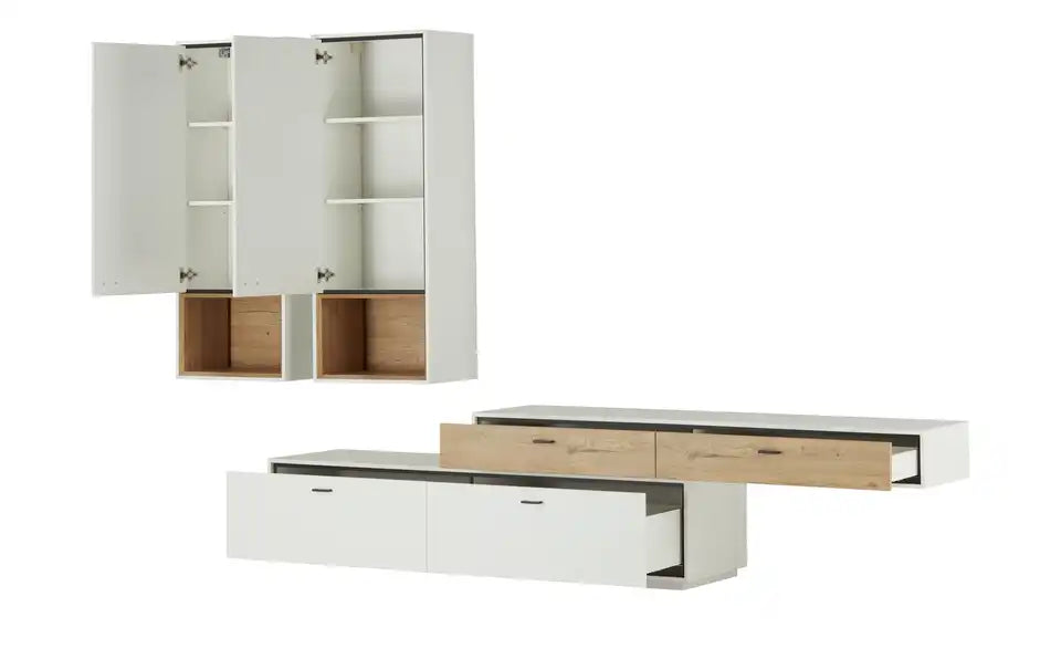 Jette Home Wohnkombination Coruna Nahaufnahme Griff – Metallgriff schwarz, Eiche Absetzung – Jette Home