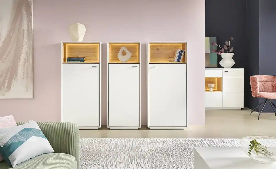 Jette Home Highboard Coruna Gesamtansicht – Weiß-Eiche, 63x142 cm – Jette Home
