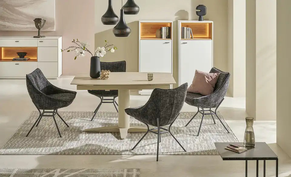 Jette Home Highboard Coruna Schraegansicht – LED-Beleuchtung integriert, Drehtür – Jette Home