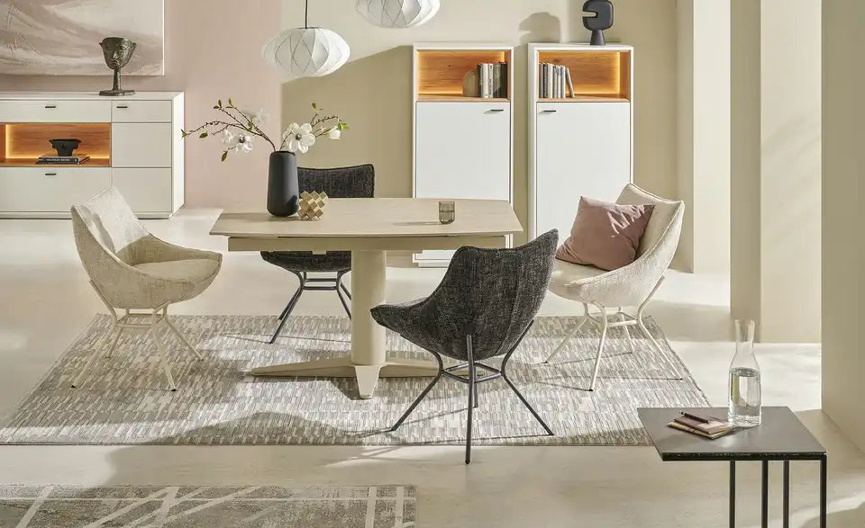 Jette Home Highboard Coruna Nahaufnahme Griff – schwarzer Metallgriff, mattes Weiß – Jette Home