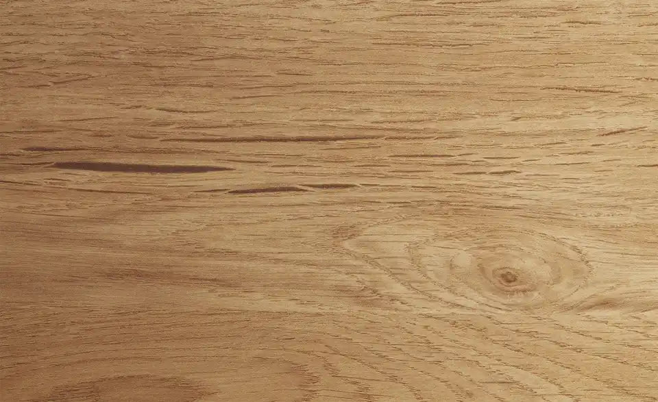 Jette Home Vitrine Coruna Gesamtansicht schräg – 208 cm hoch, Eiche/Weiß, Glasfront – Jette Home
