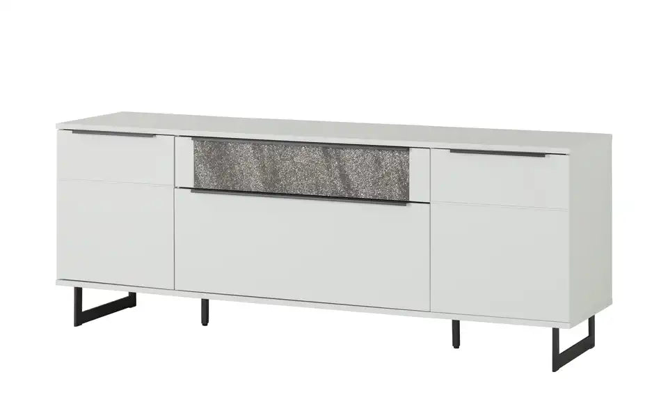 Jette Home Lowboard Stone Gesamtansicht – Weiß, LED-Beleuchtung, Stein-Optik, 181 cm – Jette Home