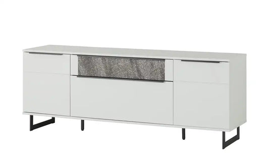 Jette Home Lowboard Stone Gesamtansicht – Weiß, LED-Beleuchtung, Stein-Optik, 181 cm – Jette Home