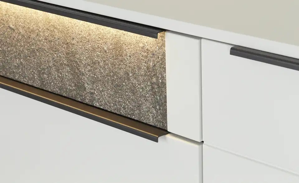 Jette Home Lowboard Stone im Raum – TV-Lowboard Weiß mit LED, 181 cm breit, modern – Jette Home
