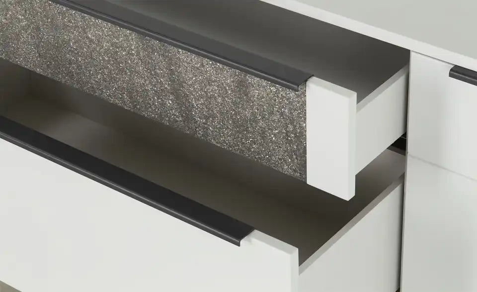 Jette Home Lowboard Stone Detailansicht LED – LED-Beleuchtung unten, Kufengestell Metall Schwarz – Jette Home