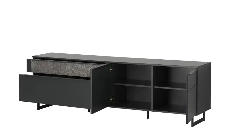 Jette Home Lowboard Stone Schraegansicht rechts – 2 Böden innen, TV-Lowboard Modern – Jette Home