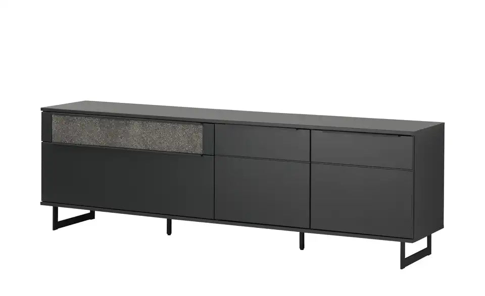 Jette Home Lowboard Stone Gesamtansicht – dunkelgrauer Holzwerkstoff mit Steinfront, 221 cm – Jette Home