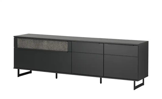 Jette Home Lowboard Stone Gesamtansicht – dunkelgrauer Holzwerkstoff mit Steinfront, 221 cm – Jette Home