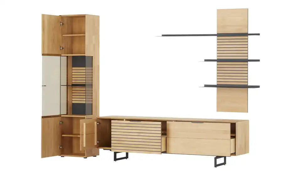 WÖSTMANN Wohnwand WM 2320 Seitenansicht – 206 cm Höhe, 46 cm Tiefe, Kufengestell – WÖSTMANN