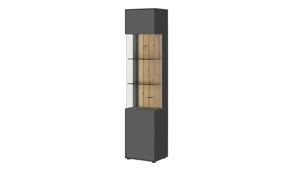 Jette Home Vitrine Como von vorne – Glaseinlegeboden, Farbe Graphit, Breite 47 cm – Jette Home