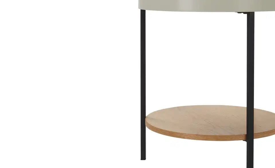 Jette Home Beistelltisch Secret im Wohnraum – Seidengrau RAL 7044 mit Eicheablage – Jette Home