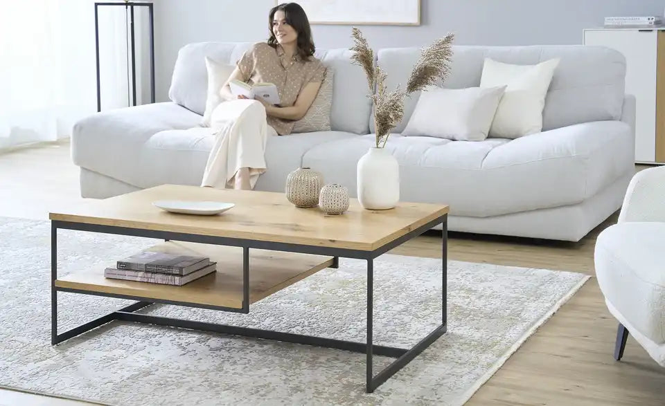 Jette Home Couchtisch Scope Gesamtansicht – Eiche-Furnier, Kufengestell Schwarz – Jette Home