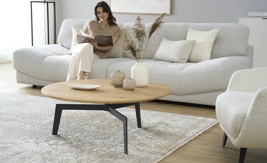 Jette Home Couchtisch Skip I Gesamtansicht – Eiche MDF furniert Ø 100 cm rund – Jette Home