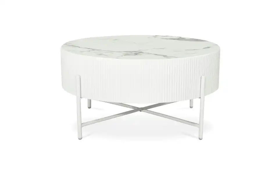 Furnhouse Couchtisch Milo Detailansicht Gestell – Metallbeine Weiß, 4-Fußgestell, Marmoroptik – Furnhouse