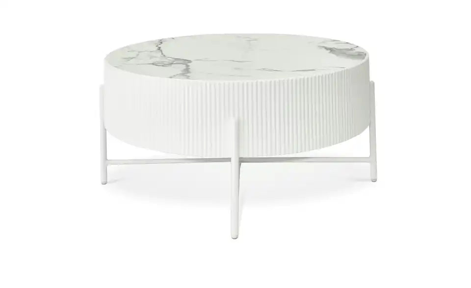 Furnhouse Couchtisch Milo Draufsicht – Ø 80 cm, Marmoroptik Weiß, Belastbarkeit 15 kg – Furnhouse