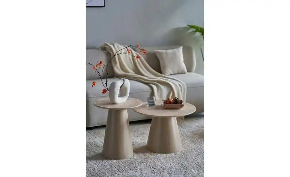 Furnhouse Couchtisch Tango Draufsicht – MDF-Platte in Travertinoptik, Ø45 cm – Furnhouse