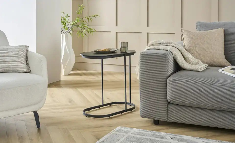 Jette Home Beistelltisch Trace Gesamtansicht – Keramik/Glas oval, Schwarz Metall – Jette Home