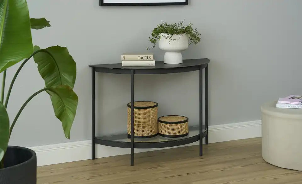 Jette Home Beistelltisch Scale Detail Kante – Keramik und Glas kombiniert, grau modern – Jette Home