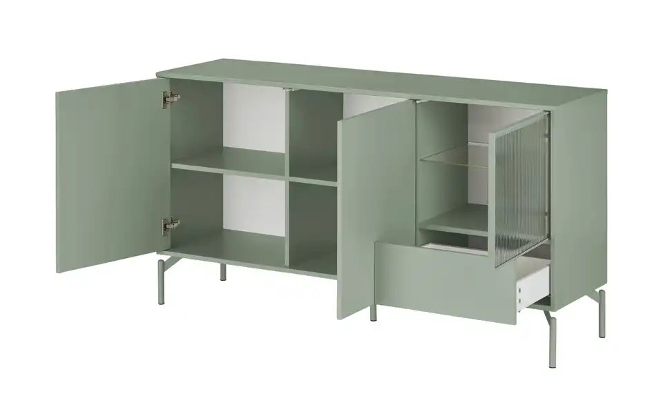 Love it Sideboard Flumeri Innenansicht – Glasböden und verstellbare Einlegeböden, Salbeigrün – Love it