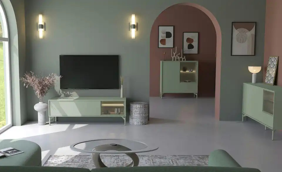 Love it Sideboard Flumeri Gesamtansicht – Salbeigrün mit LED-Beleuchtung, 155 cm breit – Love it