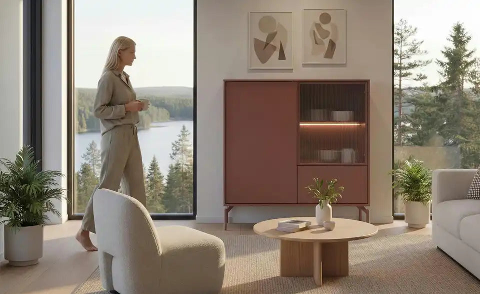 Love it Highboard Flumeri Gesamtansicht – Mauve, Glaskantenbeleuchtung, Push-to-Open – Love it