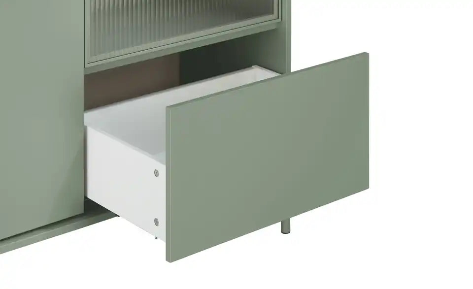 Love it Highboard Flumeri Detailansicht – Drehtüren, Glasböden transparent – Love it