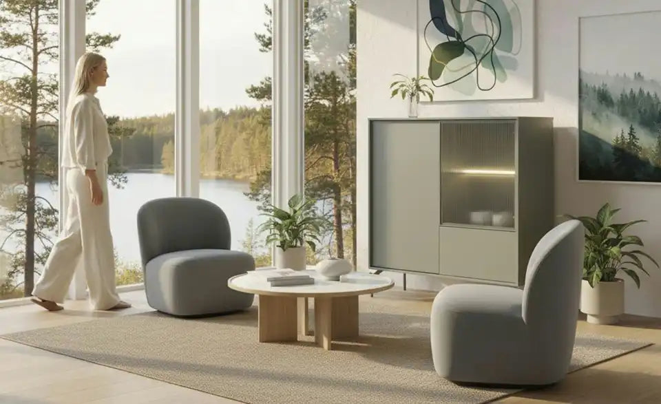 Love it Highboard Flumeri Nahaufnahme – Metallgestell Salbeigrün, Gleiter – Love it