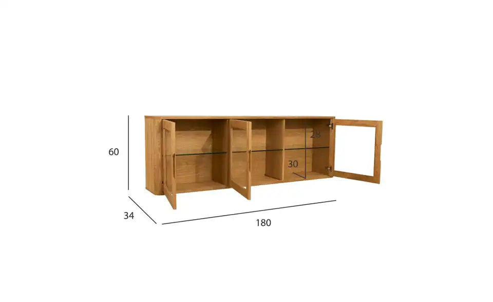 Furnhouse Hängevitrine Gesamtansicht seitlich – 180 cm Breite, Eiche Massivholz, SkandiModern – Furnhouse