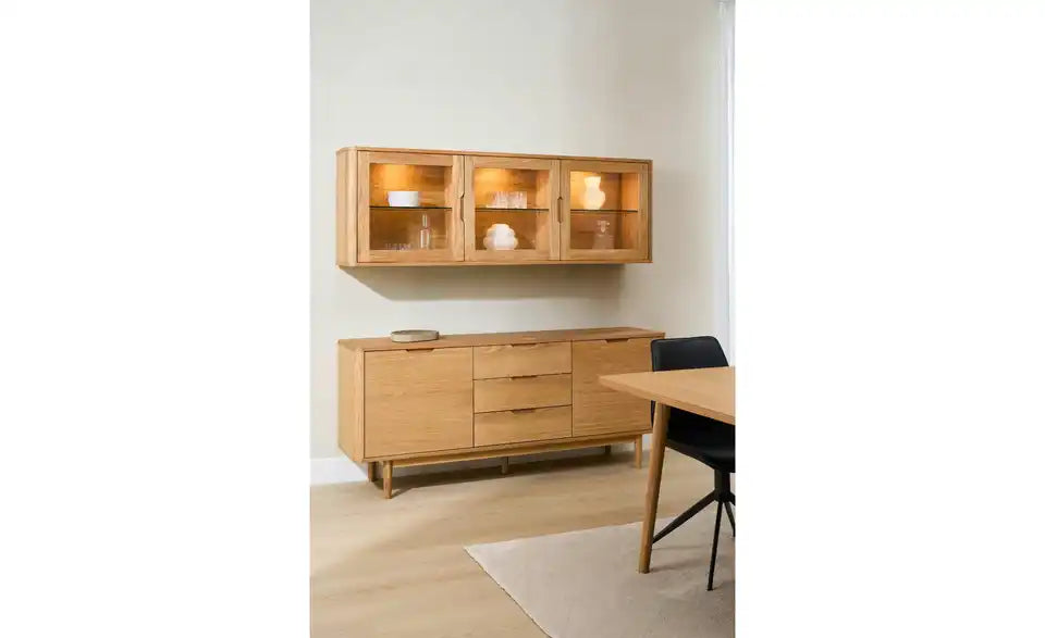 Furnhouse Hängevitrine Seitenansicht – Tiefe 34 cm, SkandiModern Stil, Eiche – Furnhouse