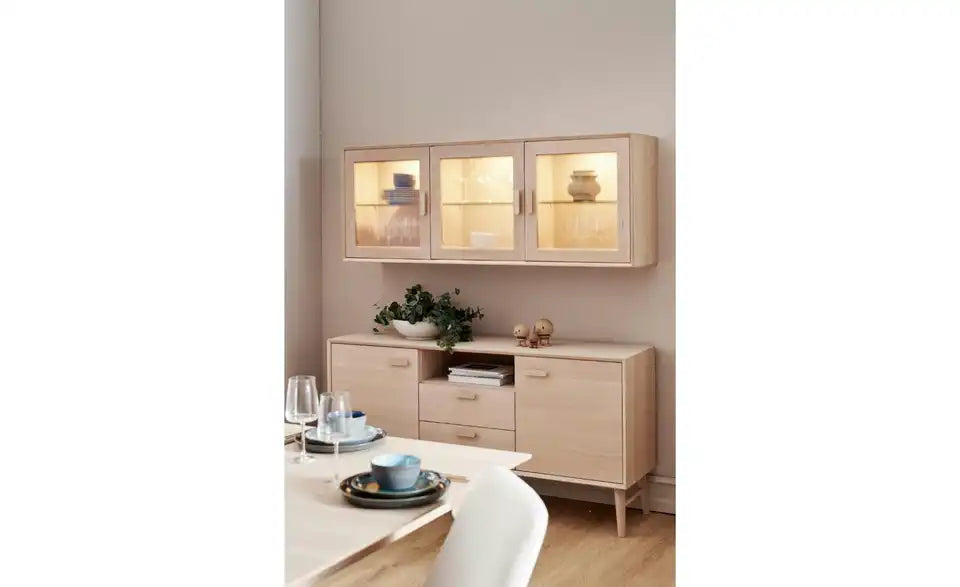 Furnhouse Hängevitrine Seitenansicht – Tiefe 34 cm, Eichenfurnier Weiß-Öl – Furnhouse