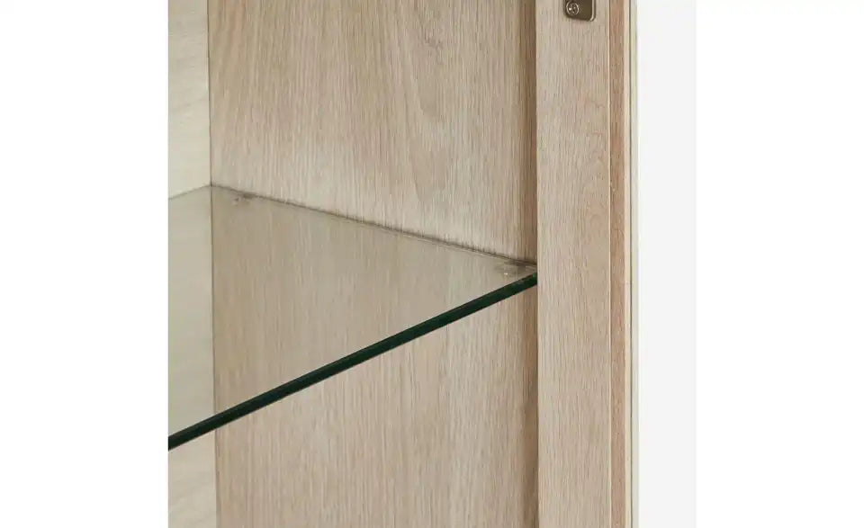 Furnhouse Hängevitrine Innenansicht – Glasböden Eiche bianco, beleuchtet – Furnhouse