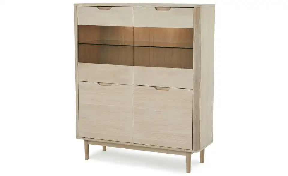 Furnhouse Highboard Seitenansicht – Tiefe 45 cm, Massivholz und Glas – Furnhouse