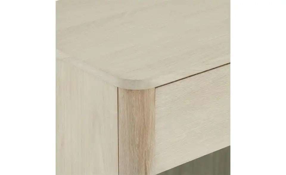 Furnhouse Highboard Detailansicht Tür – Glasscheiben, Griffmulde Eiche bianco – Furnhouse